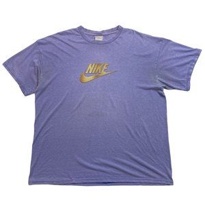 Vtg Nike Y2K Thrashed Paper Thin Worn In Purple Gold Swoosh Big Logo T-Shirt 2XL